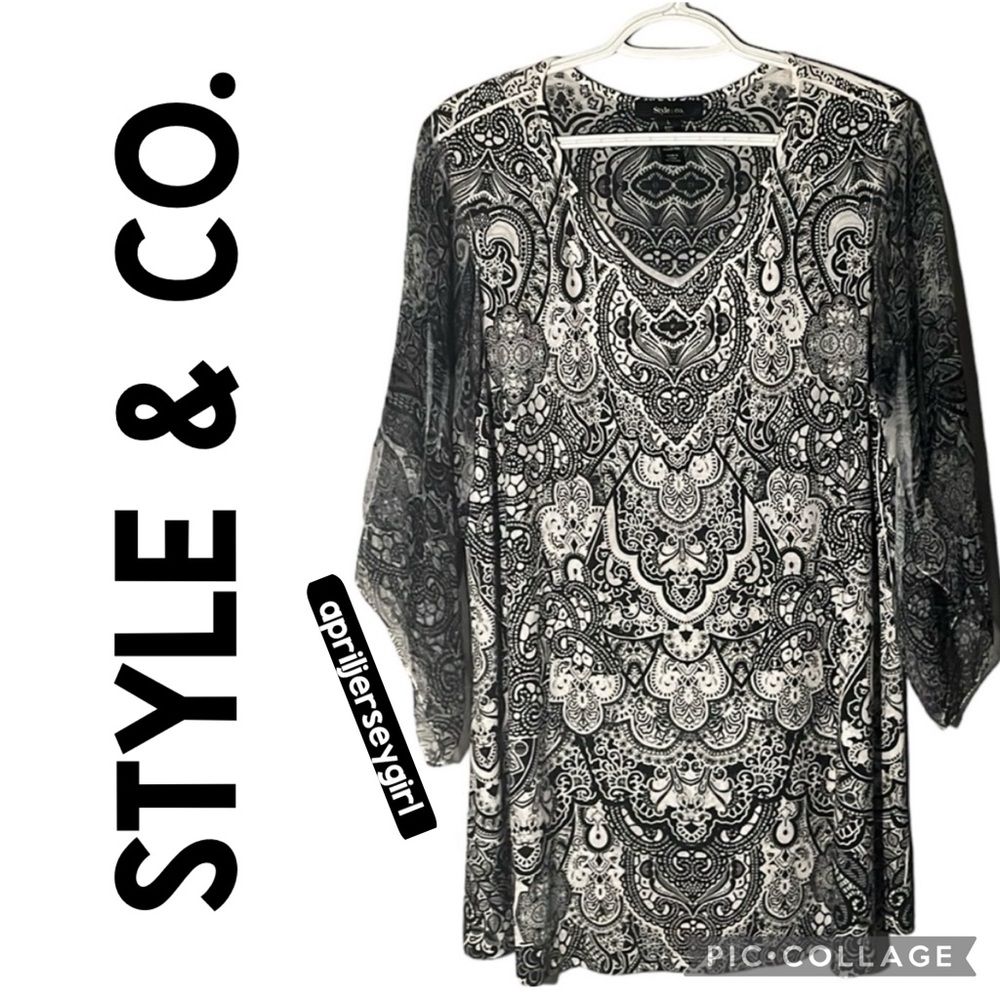Style & Co. v neck rhinestones sheer sleeves large WORN ONE TIME - LIKE NEW